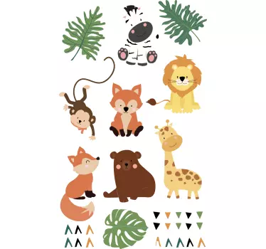 Autocolantes animais Animais selvagens fofos com folhas - TenStickers