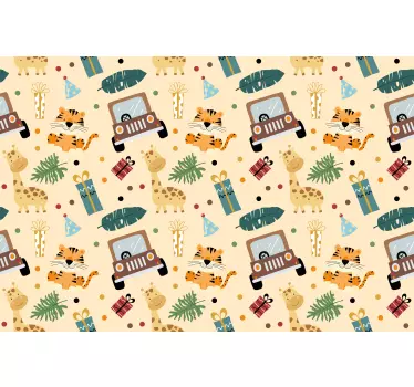 Vinil para móveis Animais adoráveis do safari com carro e present - TenStickers