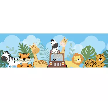 Autocolante decorativo azulejo Animais de safári com leão-zebra e - TenStickers