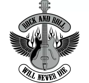 Vinil musica Guitarra em chamas com texto rock - TenStickers