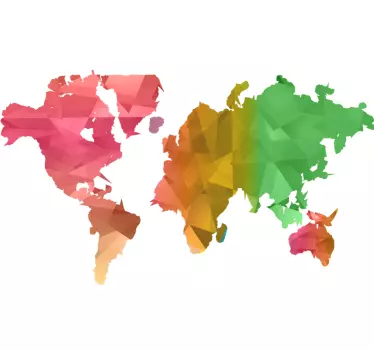 Autocolante decorativo mapa mundo Continentes verdes e vermelhos  - TenStickers