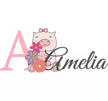 Autocolante para bebé porquinho com nome - TenStickers