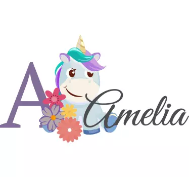 Autocolante para bebé unicórnio com nome - TenStickers