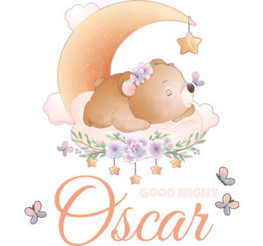 Autocolante para bebé urso e lua com nome - TenStickers