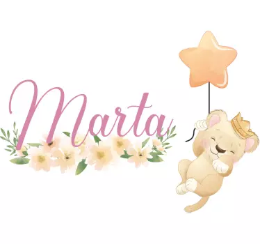 Vinis para quarto infantil Leão fofo para menina com nome - TenStickers