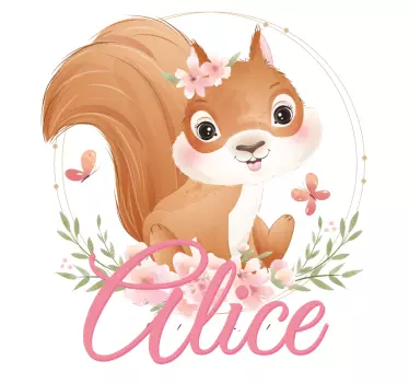 Vinis para quarto infantil Esquilo bonito para menina com nome. - TenStickers