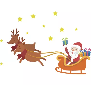 Autocolantes decorativos de Natal Cartoon papai noel em seu trenó - TenStickers