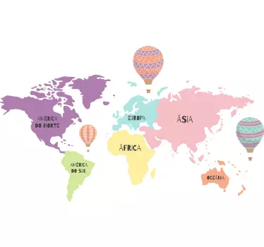 Autocolante decorativo mapa mundo Mapa nórdico com balões de ar - TenStickers