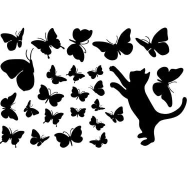 Vinil decorativo borboletas e gatos - TenStickers