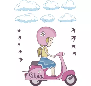 Adesivo infantil personalizado menina na mota - TenStickers