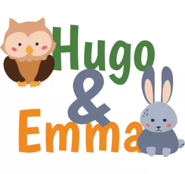 Autocolante nomes de irmãos coruja e coelho - TenStickers