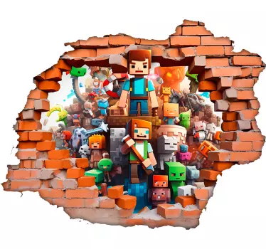 Autocolante de videojogos personagens através de um buraco - TenStickers