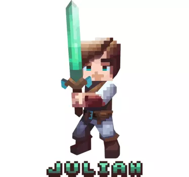 Autocolante de videojogos personagem pixelada com espadaPersonage - TenStickers