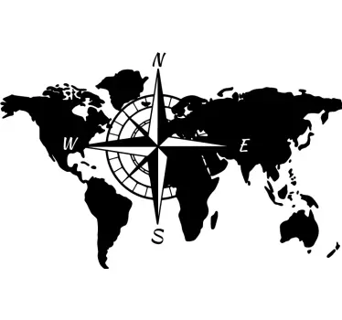 Autocolante mundo mapa mundial e bússola - TenStickers