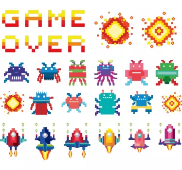 Autocolante de videojogos tela de arcade de 8 bits - TenStickers