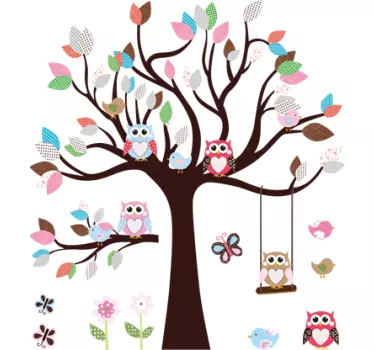 Adesivo infantil corujas na árvore - TenStickers