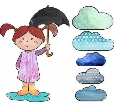 Adesivo de parede infantil menina na poça - TenStickers