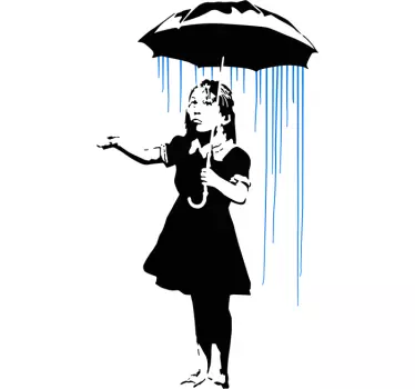 Adesivo graffiti Banksy menina debaixo de chuva - TenStickers