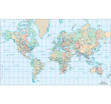 Autocolante de parede mapa Mundo fusos horários - TenStickers