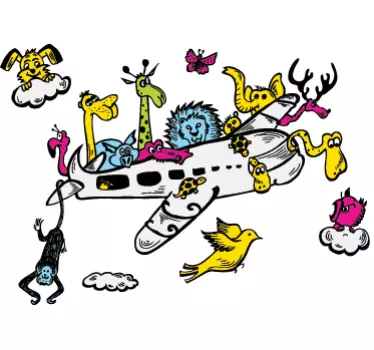 Autocolante decorativo infantil animais no avião - TenStickers