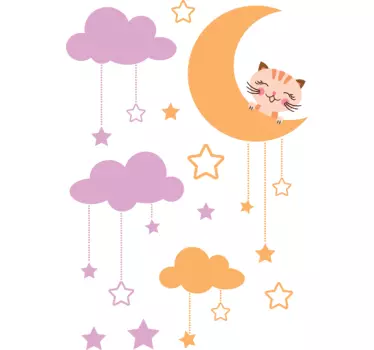 Autocolante infantil gato no céu estrelado - TenStickers
