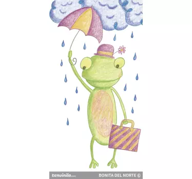 Autocolante infantil sapo com guarda-chuva - TenStickers