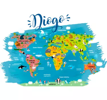 Autocolantes lugares Mapa mundo com animais - TenStickers