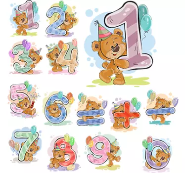 Autocolantes de peluches e bonecos Números de urso - TenStickers
