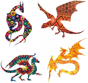 Autocolantes decorativos de dragões e dinossauros Dragões colorid - TenStickers