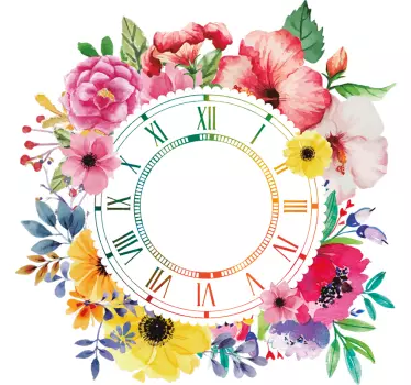 Adesivos vinil relogio de parede minimalismo floral - TenStickers