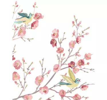 Mural de parede pássaros e flores aguarela - TenStickers