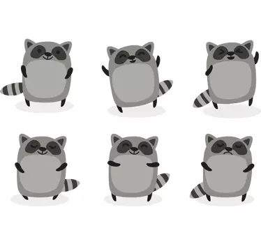 Sticker infantil varios mapaches - TenStickers