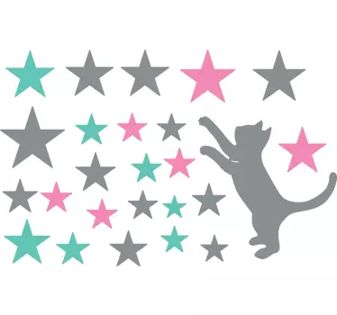 Vinil decorativo gato caçar estrelas - TenStickers