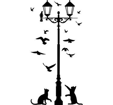 Vinil decorativo gatos a brincar com pássaros - TenStickers