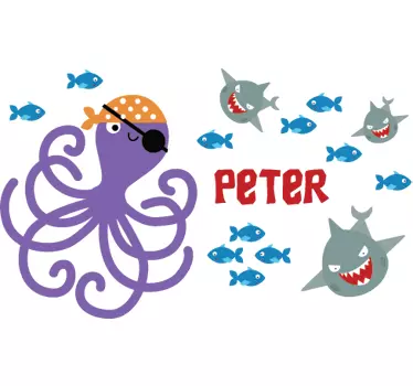 Vinil Infantil Personalizável Polvo Pirata - TenStickers