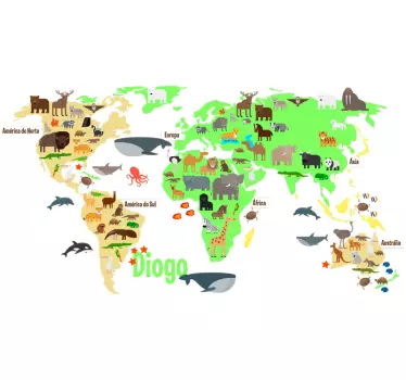 Autocolante mundo Mapa Mundo Fauna personalizável - TenStickers