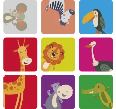 Vinil com animais selvagens Quadrados de animais fofos - TenStickers