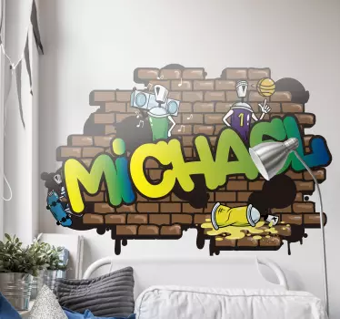 Vinis decorativos urbanos Fundo de tijolo de nome grafite - TenStickers