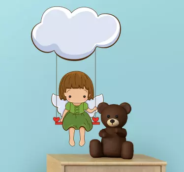  Adesivo infantil Pequeno anjo baloiçando na nuvem  - TenStickers