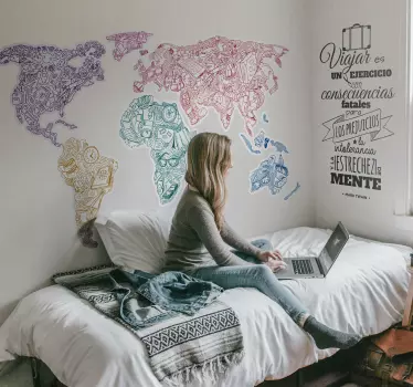 Autocolantes lugares Mapa mundo itens de viagem - TenStickers