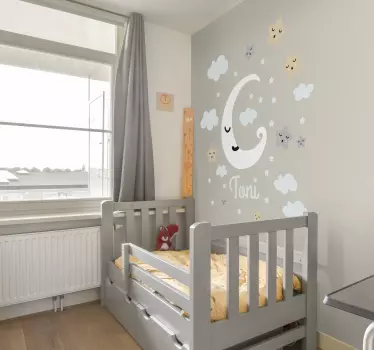 Adesivo infantil personalizado lua e estrela - TenStickers