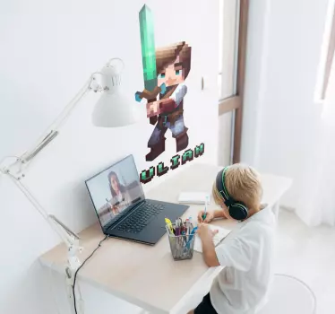 Autocolante de videojogos personagem pixelada com espadaPersonage - TenStickers