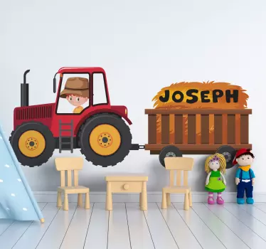 Autocolantes de brinquedos Trator vermelho com nome de menino - TenStickers