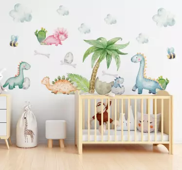 Adesivo de dinossauros fofos em aquarela - TenStickers