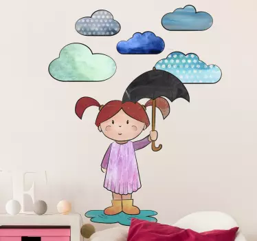 Adesivo de parede infantil menina na poça - TenStickers