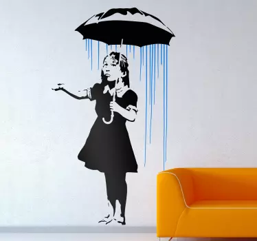Adesivo graffiti Banksy menina debaixo de chuva - TenStickers