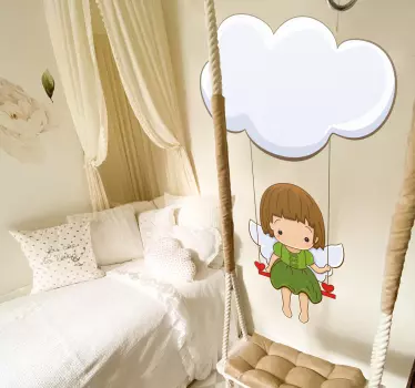  Adesivo infantil Pequeno anjo baloiçando na nuvem  - TenStickers
