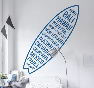 Adesivo prancha de surf e lugares - TenStickers