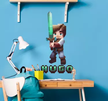 Autocolante de videojogos personagem pixelada com espadaPersonage - TenStickers