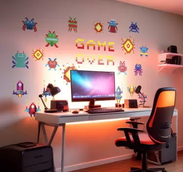 Autocolante de videojogos tela de arcade de 8 bits - TenStickers